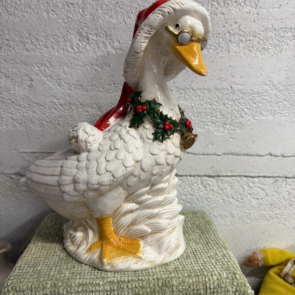 Cracker Barrel VIntage Christmas Goose Figurine Hand Painted 12” Tall Santa